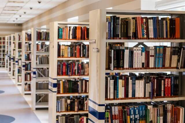 row of school bookeshelves